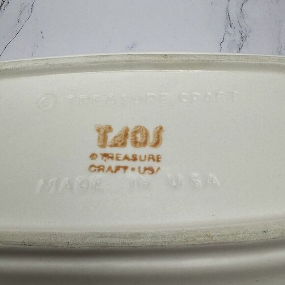 TAOS TREASURE CRAFT BUTTER DISH Southwest Adobe Stone Ware Made In The USA - Picture 12 of 12